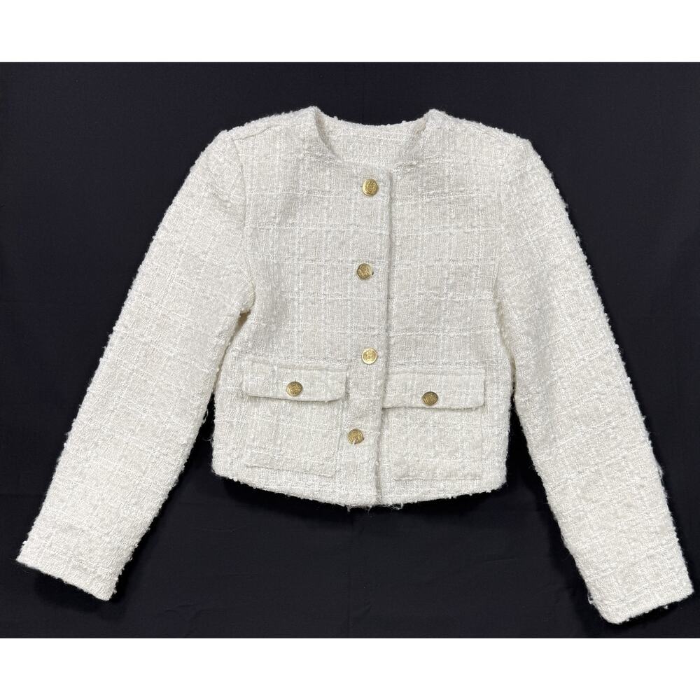 Mark Edwards Studio Tweed Crop Blazer Jacket Sz XS Ivory Blazer - Picture 2 of 12